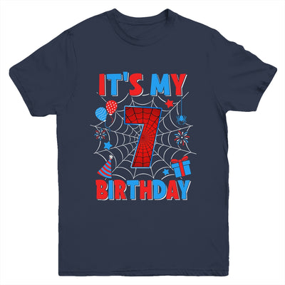 It's My 7th Birthday Spider Web Theme Party 7 Years Old Boys Youth Shirt | teecentury