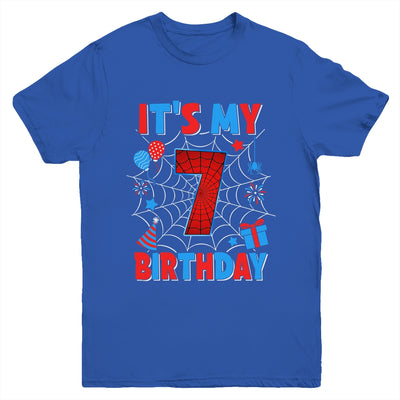 It's My 7th Birthday Spider Web Theme Party 7 Years Old Boys Youth Shirt | teecentury