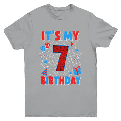 It's My 7th Birthday Spider Web Theme Party 7 Years Old Boys Youth Shirt | teecentury