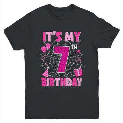 It's My 7th Birthday Spider Web Theme Party 7 Years Old Girl Youth Shirt | teecentury