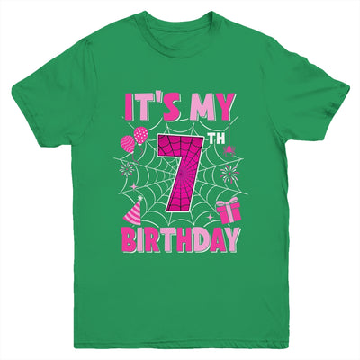 It's My 7th Birthday Spider Web Theme Party 7 Years Old Girl Youth Shirt | teecentury