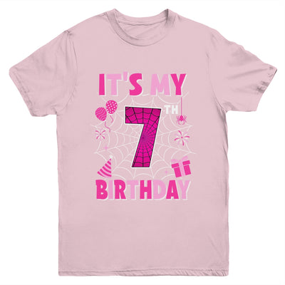 It's My 7th Birthday Spider Web Theme Party 7 Years Old Girl Youth Shirt | teecentury