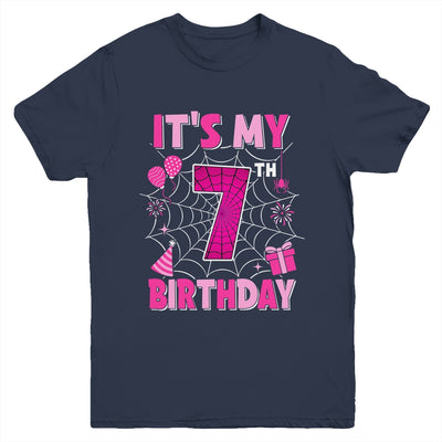 It's My 7th Birthday Spider Web Theme Party 7 Years Old Girl Youth Shirt | teecentury