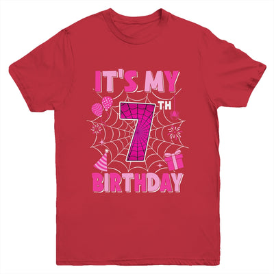 It's My 7th Birthday Spider Web Theme Party 7 Years Old Girl Youth Shirt | teecentury