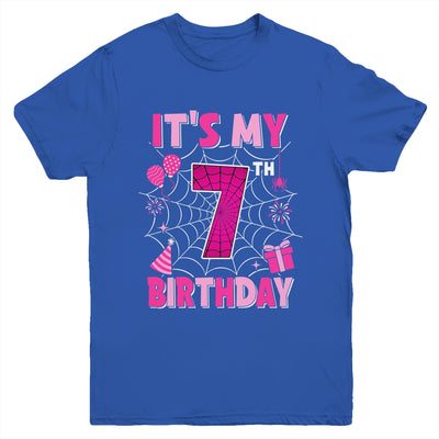 It's My 7th Birthday Spider Web Theme Party 7 Years Old Girl Youth Shirt | teecentury