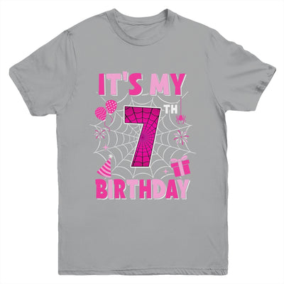 It's My 7th Birthday Spider Web Theme Party 7 Years Old Girl Youth Shirt | teecentury