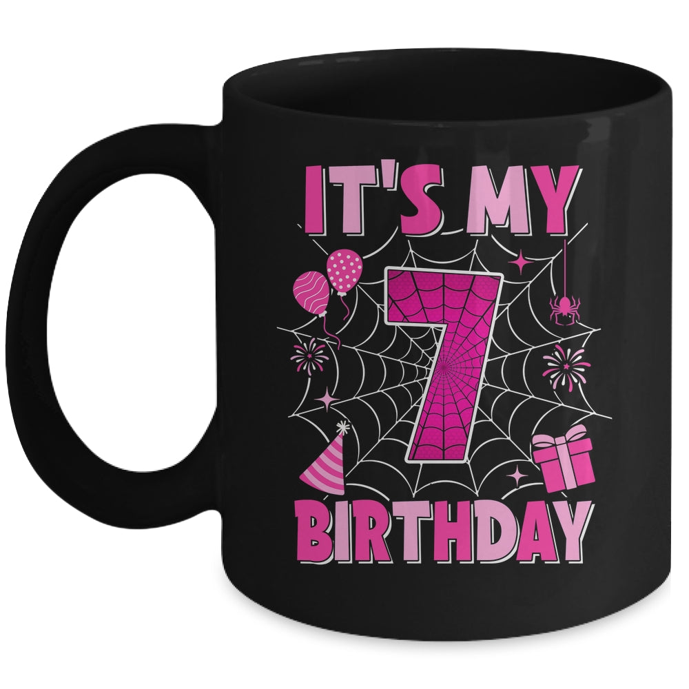 It's My 7th Birthday Spider Web Theme Party 7 Years Old Girls Mug | teecentury