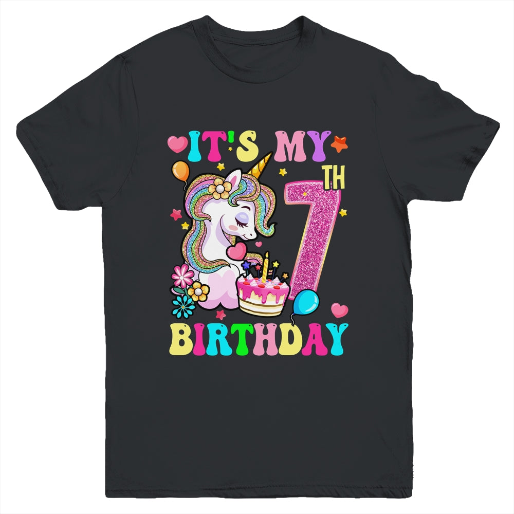 It's My 7th Birthday Unicorn Girls Funny 7 Year Old Youth Shirt | teecentury