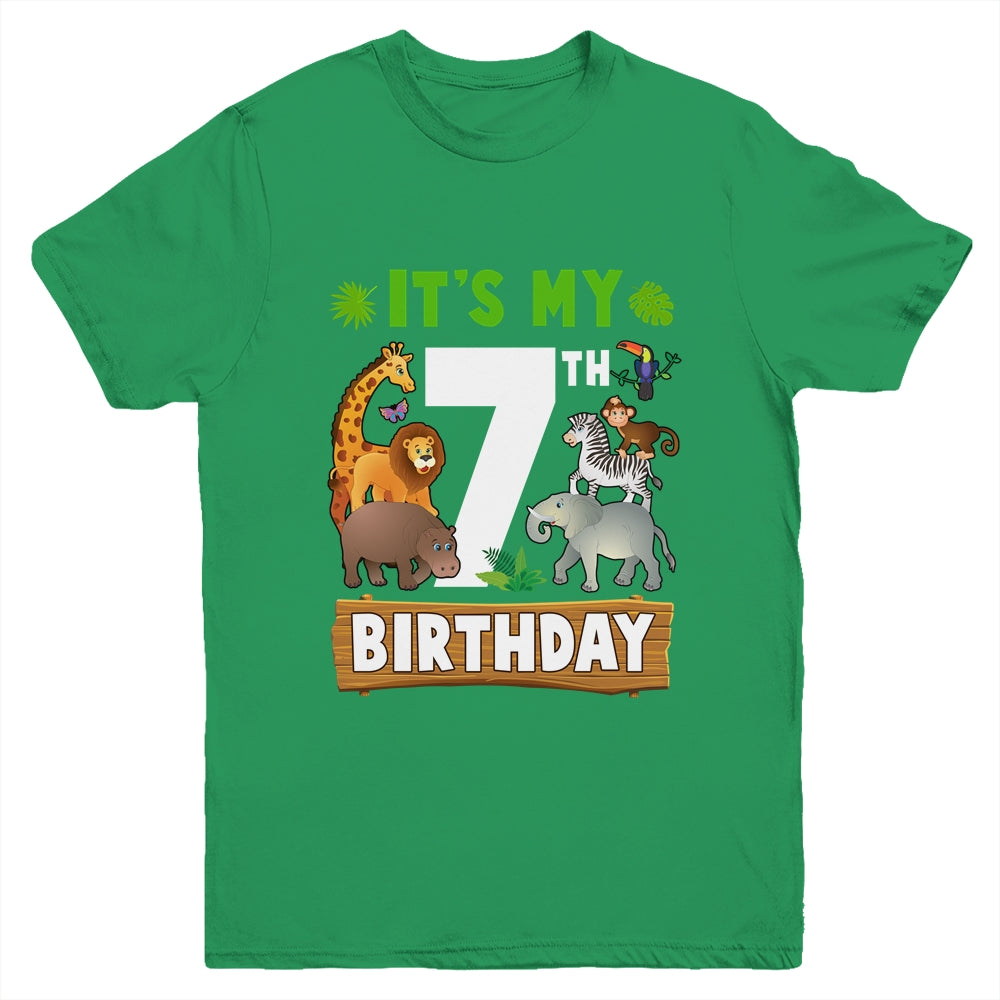 It's My 7th Birthday Zoo Jungle Safari 7 Years Old Birthday Youth Shirt | teecentury