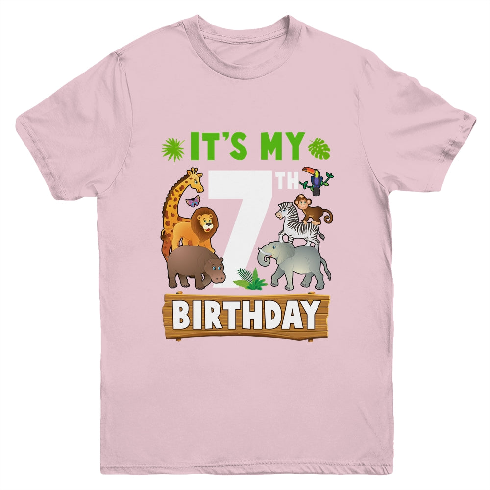 It's My 7th Birthday Zoo Jungle Safari 7 Years Old Birthday Youth Shirt | teecentury