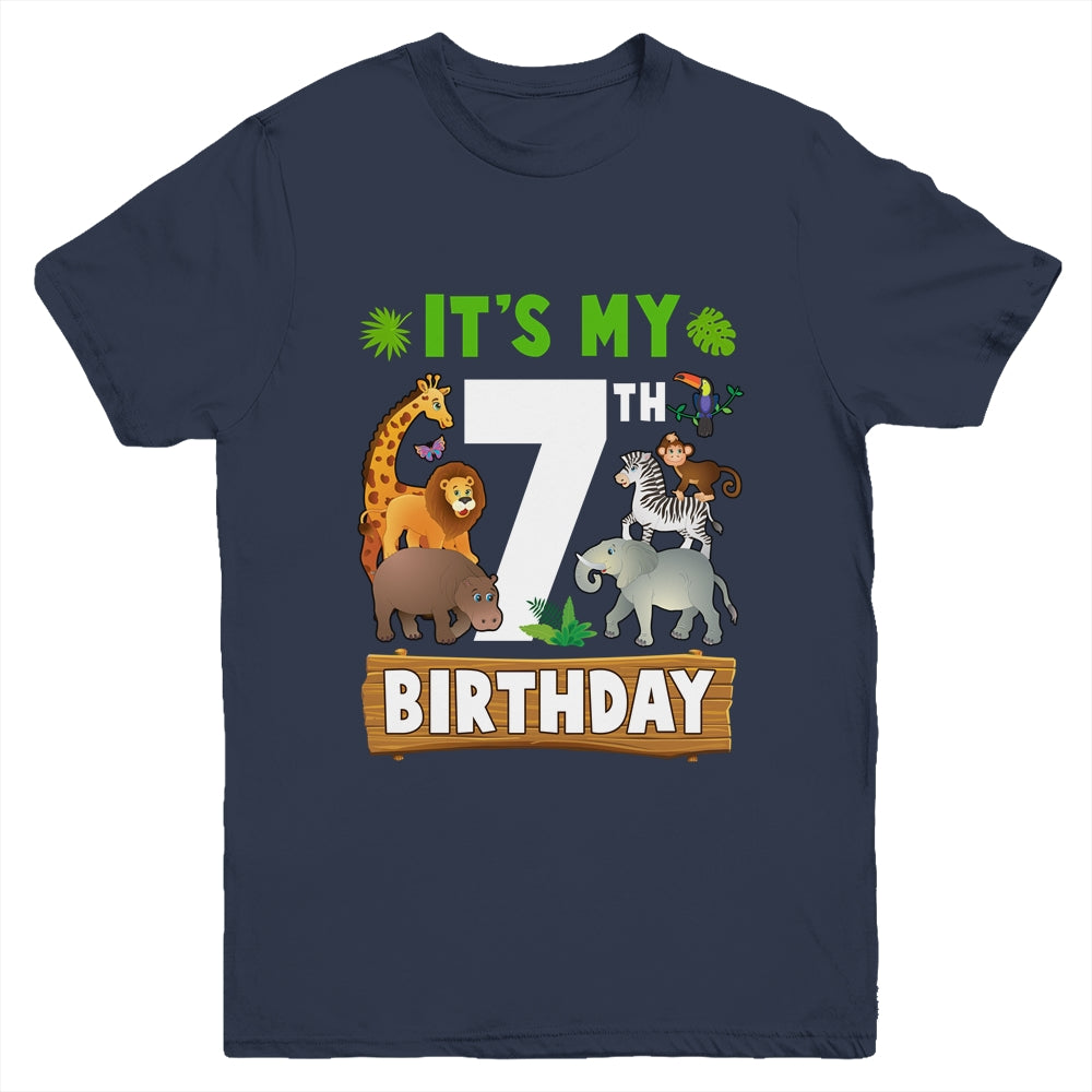 It's My 7th Birthday Zoo Jungle Safari 7 Years Old Birthday Youth Shirt | teecentury