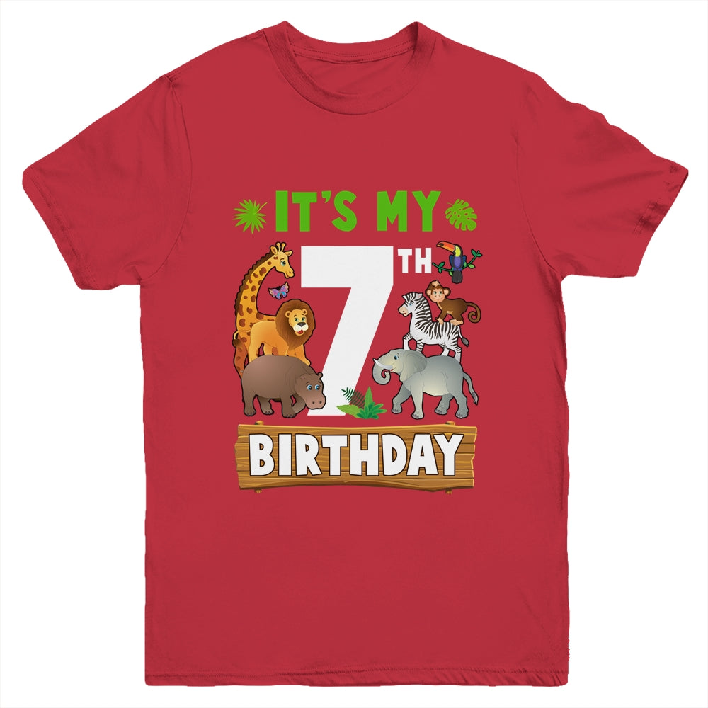 It's My 7th Birthday Zoo Jungle Safari 7 Years Old Birthday Youth Shirt | teecentury