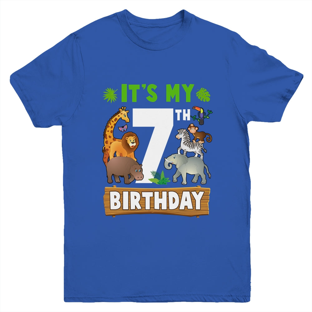 It's My 7th Birthday Zoo Jungle Safari 7 Years Old Birthday Youth Shirt | teecentury