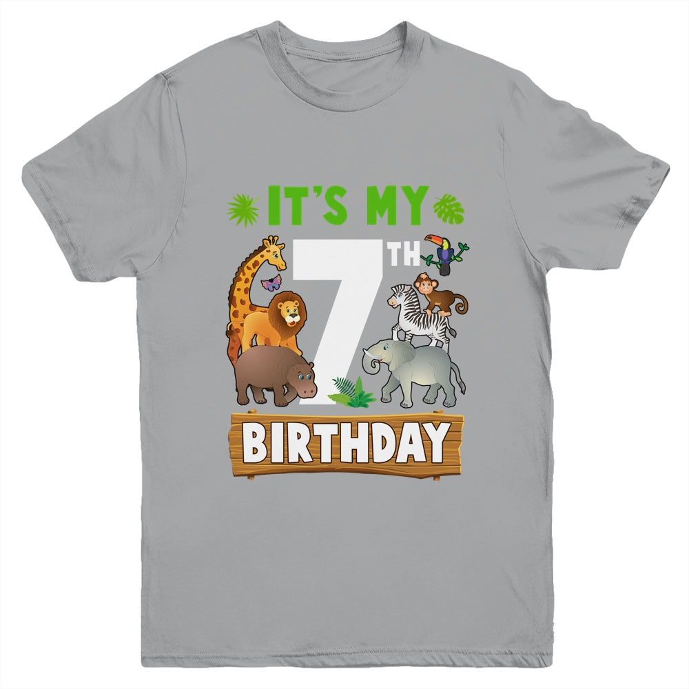 It's My 7th Birthday Zoo Jungle Safari 7 Years Old Birthday Youth Shirt | teecentury