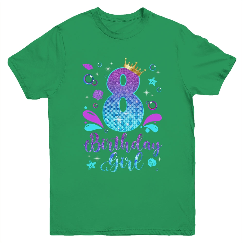It's My 8th Bday Mermaid Funny Birthday Girls 8 Years Old Youth Shirt | teecentury