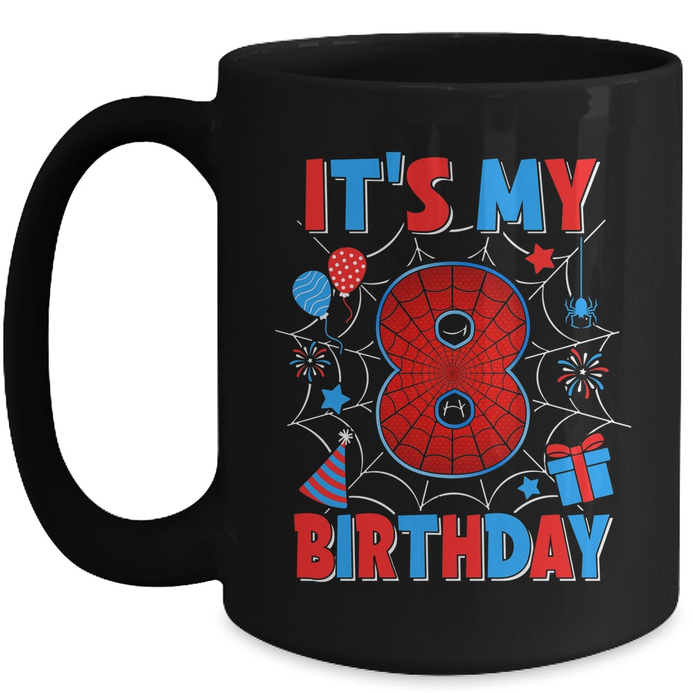 It's My 8th Birthday Spider Web Theme Party 8 Years Old Boys Mug | teecentury