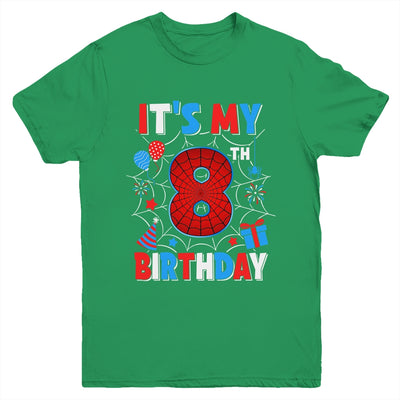 It's My 8th Birthday Spider Web Theme Party 8 Years Old Boys Youth Shirt | teecentury