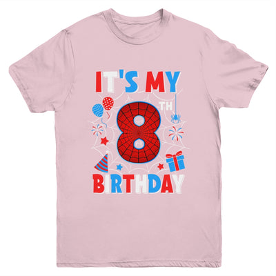 It's My 8th Birthday Spider Web Theme Party 8 Years Old Boys Youth Shirt | teecentury