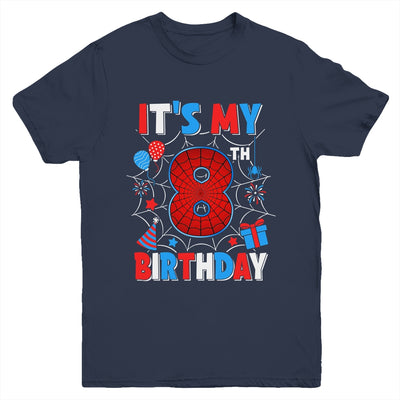 It's My 8th Birthday Spider Web Theme Party 8 Years Old Boys Youth Shirt | teecentury