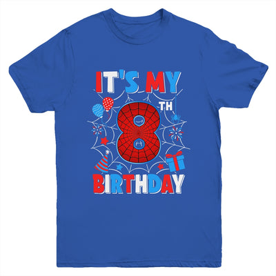 It's My 8th Birthday Spider Web Theme Party 8 Years Old Boys Youth Shirt | teecentury
