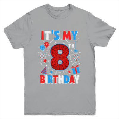 It's My 8th Birthday Spider Web Theme Party 8 Years Old Boys Youth Shirt | teecentury