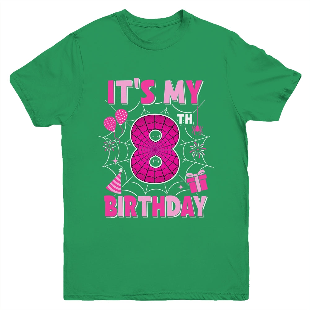 It's My 8th Birthday Spider Web Theme Party 8 Years Old Girl Youth Shirt | teecentury