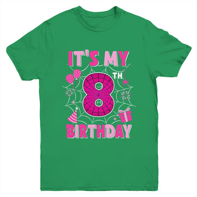 It's My 8th Birthday Spider Web Theme Party 8 Years Old Girl Youth Shirt | teecentury