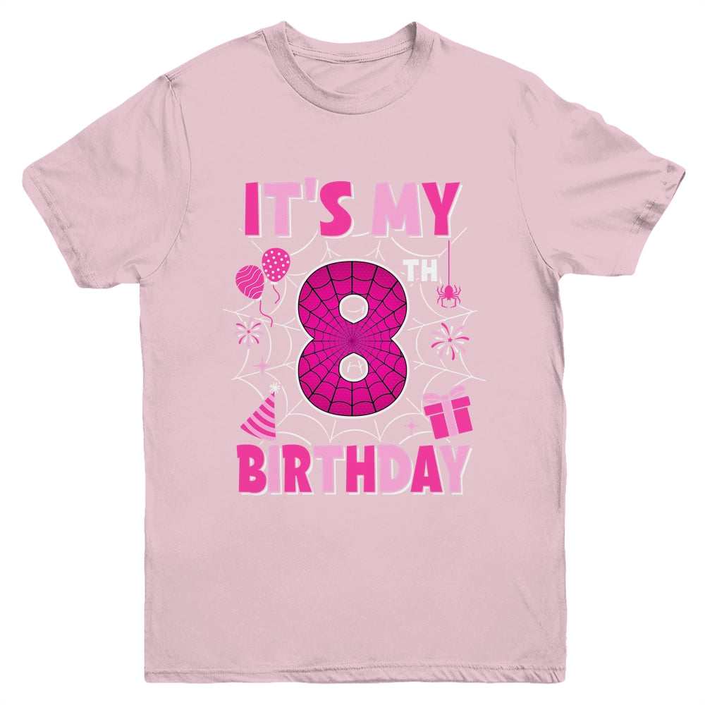 It's My 8th Birthday Spider Web Theme Party 8 Years Old Girl Youth Shirt | teecentury