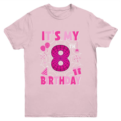 It's My 8th Birthday Spider Web Theme Party 8 Years Old Girl Youth Shirt | teecentury
