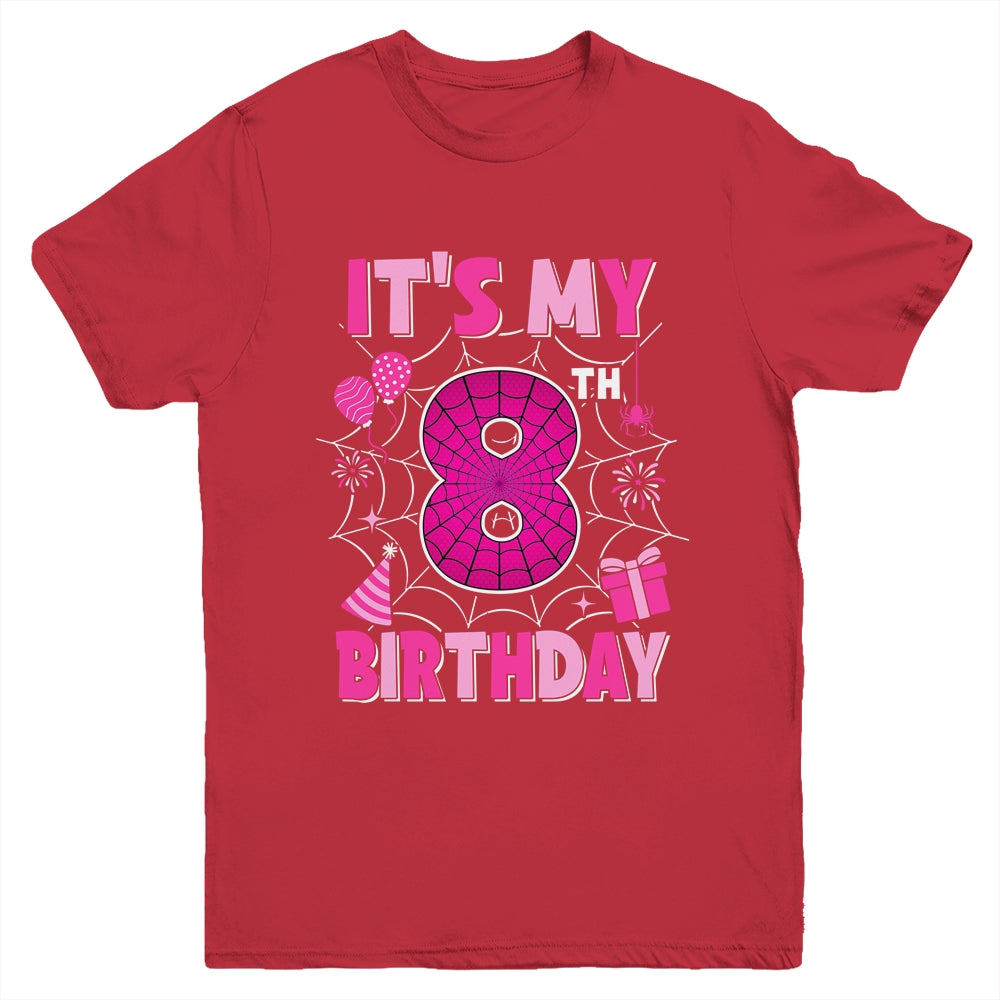 It's My 8th Birthday Spider Web Theme Party 8 Years Old Girl Youth Shirt | teecentury