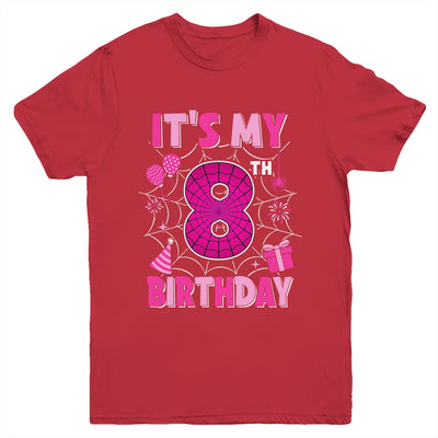It's My 8th Birthday Spider Web Theme Party 8 Years Old Girl Youth Shirt | teecentury