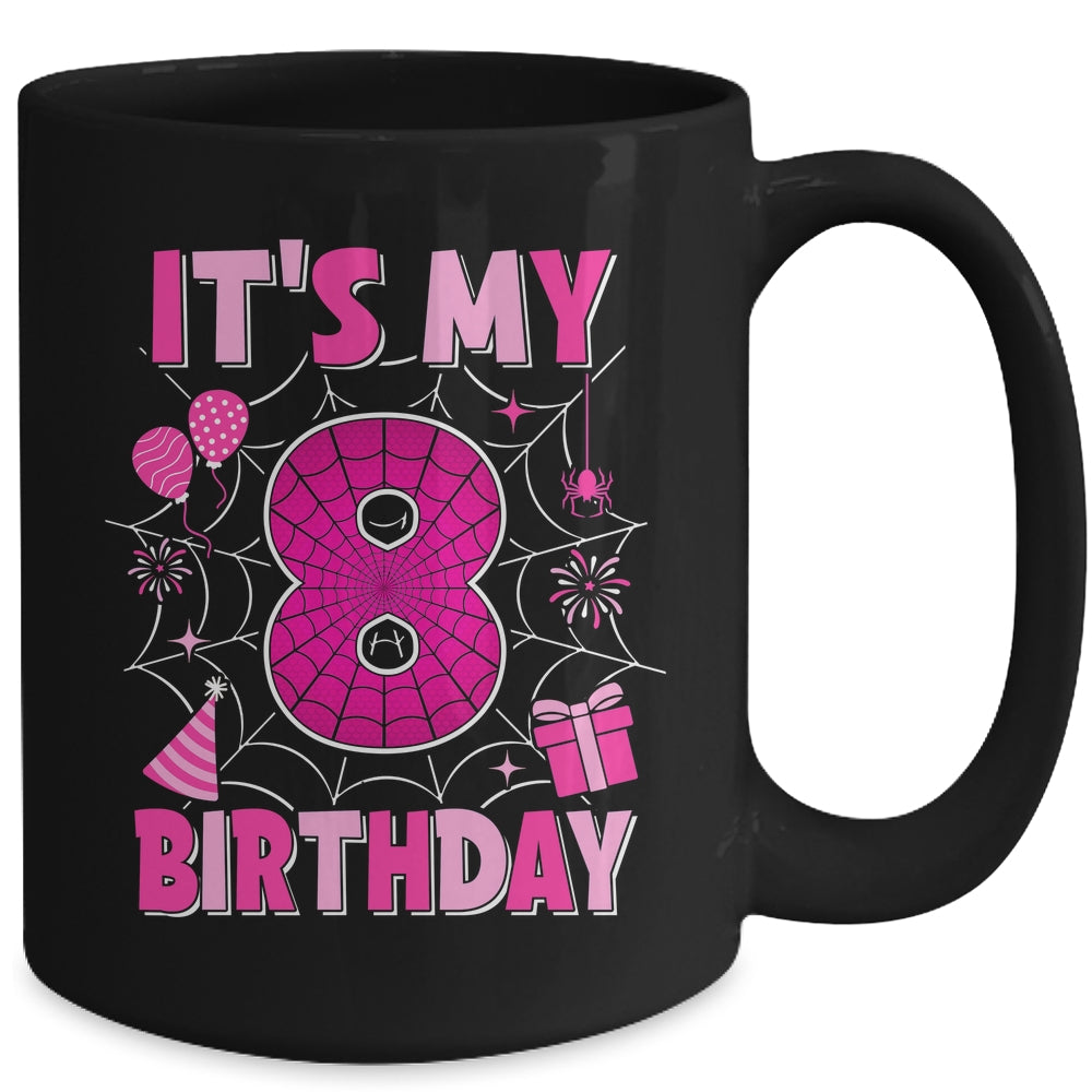 It's My 8th Birthday Spider Web Theme Party 8 Years Old Girls Mug | teecentury