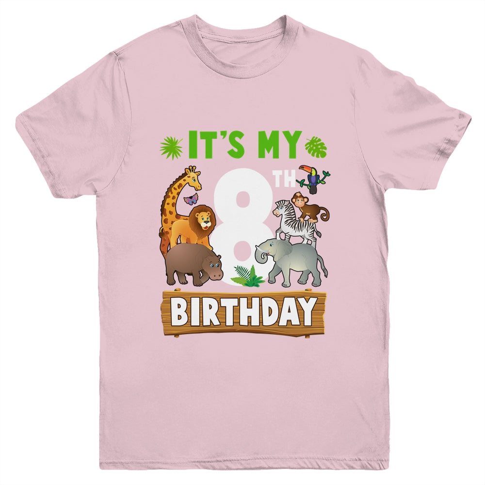 It's My 8th Birthday Zoo Jungle Safari 8 Years Old Birthday Youth Shirt | teecentury