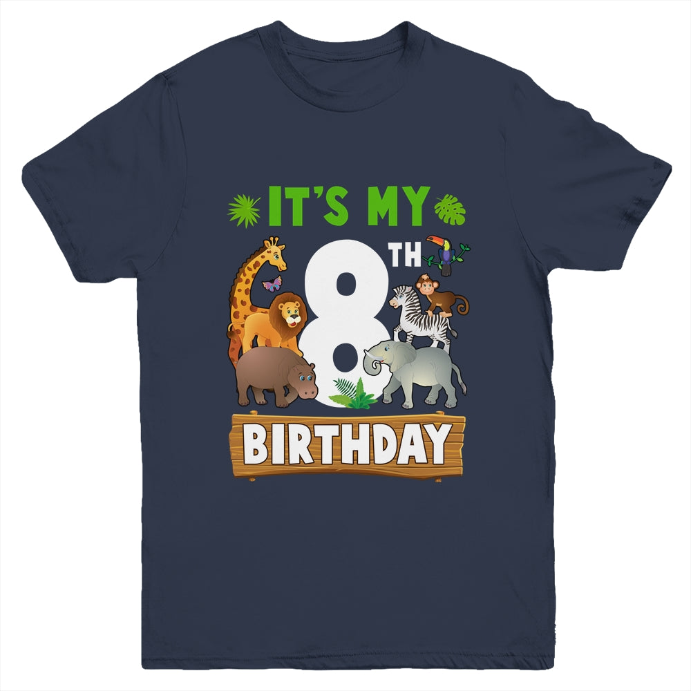 It's My 8th Birthday Zoo Jungle Safari 8 Years Old Birthday Youth Shirt | teecentury