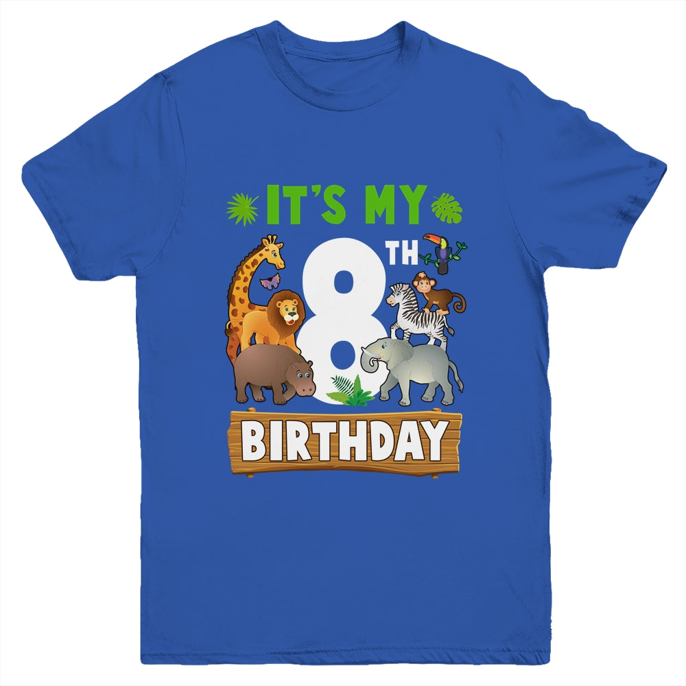 It's My 8th Birthday Zoo Jungle Safari 8 Years Old Birthday Youth Shirt | teecentury