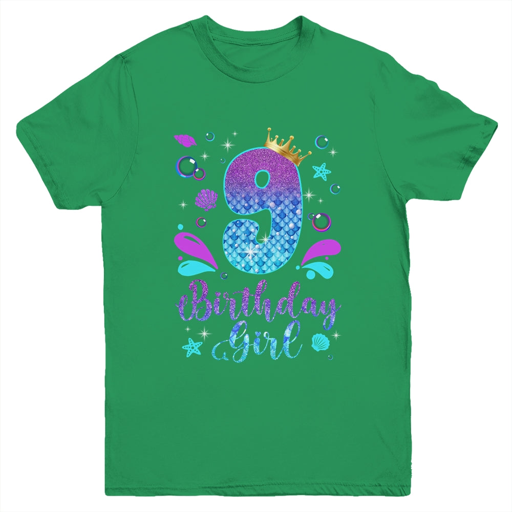 It's My 9th Bday Mermaid Funny Birthday Girls 9 Years Old Youth Shirt | teecentury