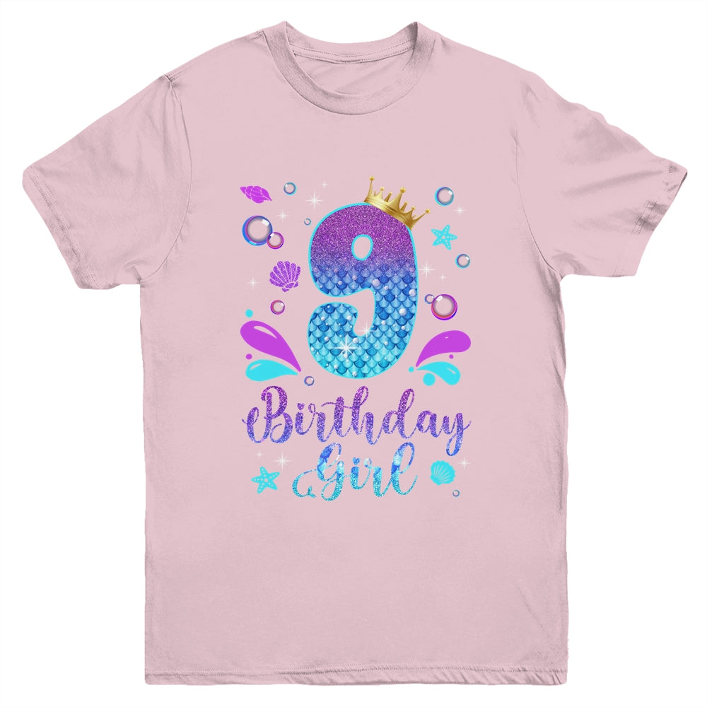 It's My 9th Bday Mermaid Funny Birthday Girls 9 Years Old Youth Shirt | teecentury