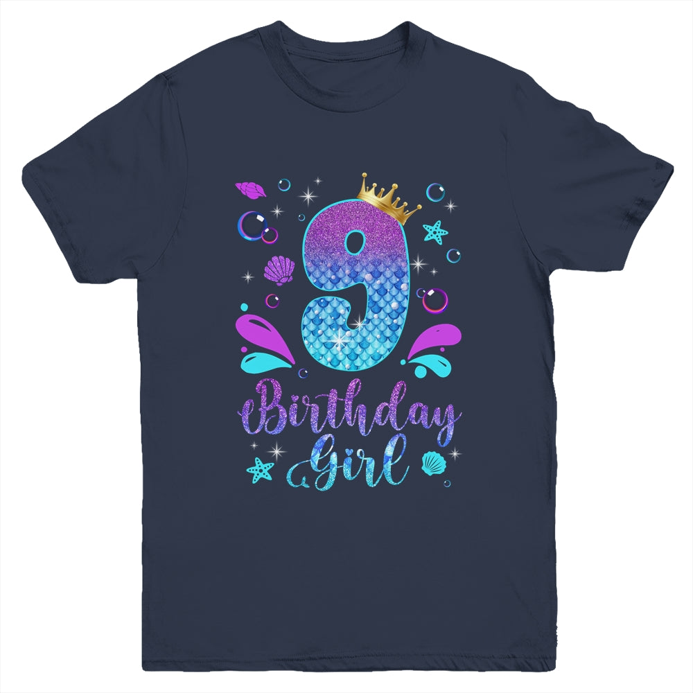 It's My 9th Bday Mermaid Funny Birthday Girls 9 Years Old Youth Shirt | teecentury