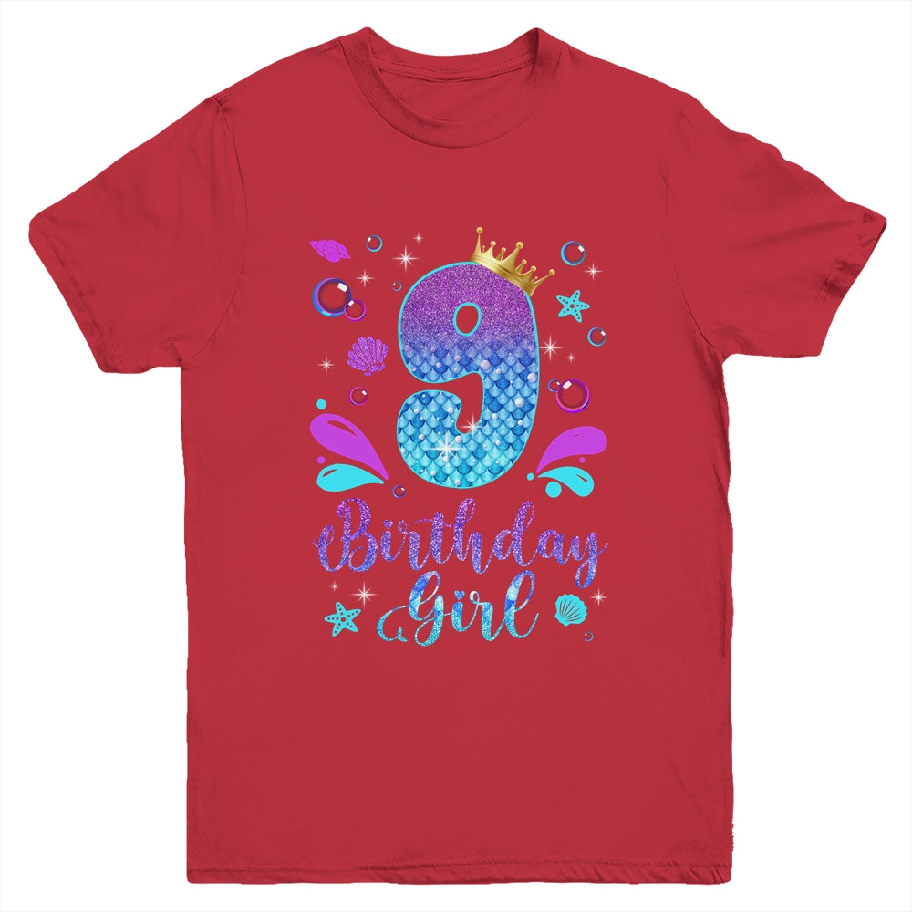 It's My 9th Bday Mermaid Funny Birthday Girls 9 Years Old Youth Shirt | teecentury