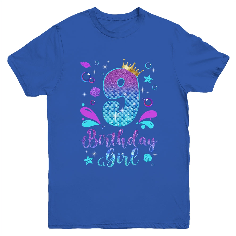 It's My 9th Bday Mermaid Funny Birthday Girls 9 Years Old Youth Shirt | teecentury