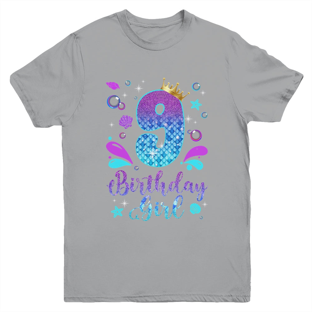 It's My 9th Bday Mermaid Funny Birthday Girls 9 Years Old Youth Shirt | teecentury