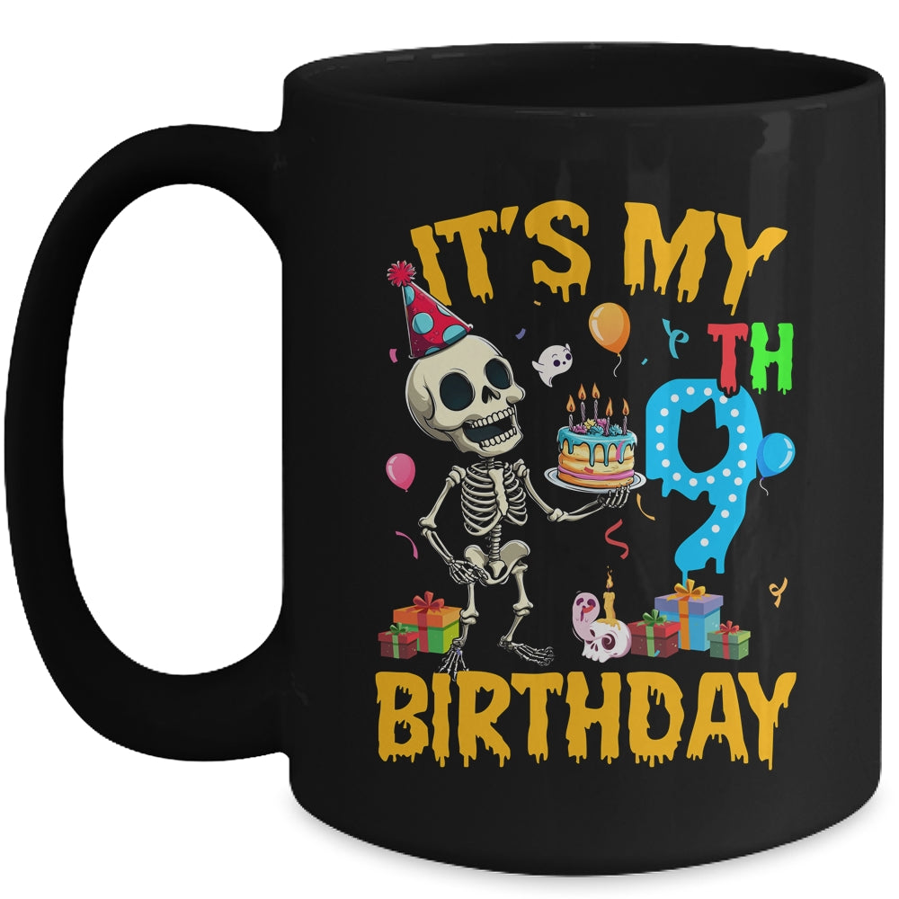 It's My 9th Birthday Party Halloween Skeleton Birthday Kids Mug | teecentury