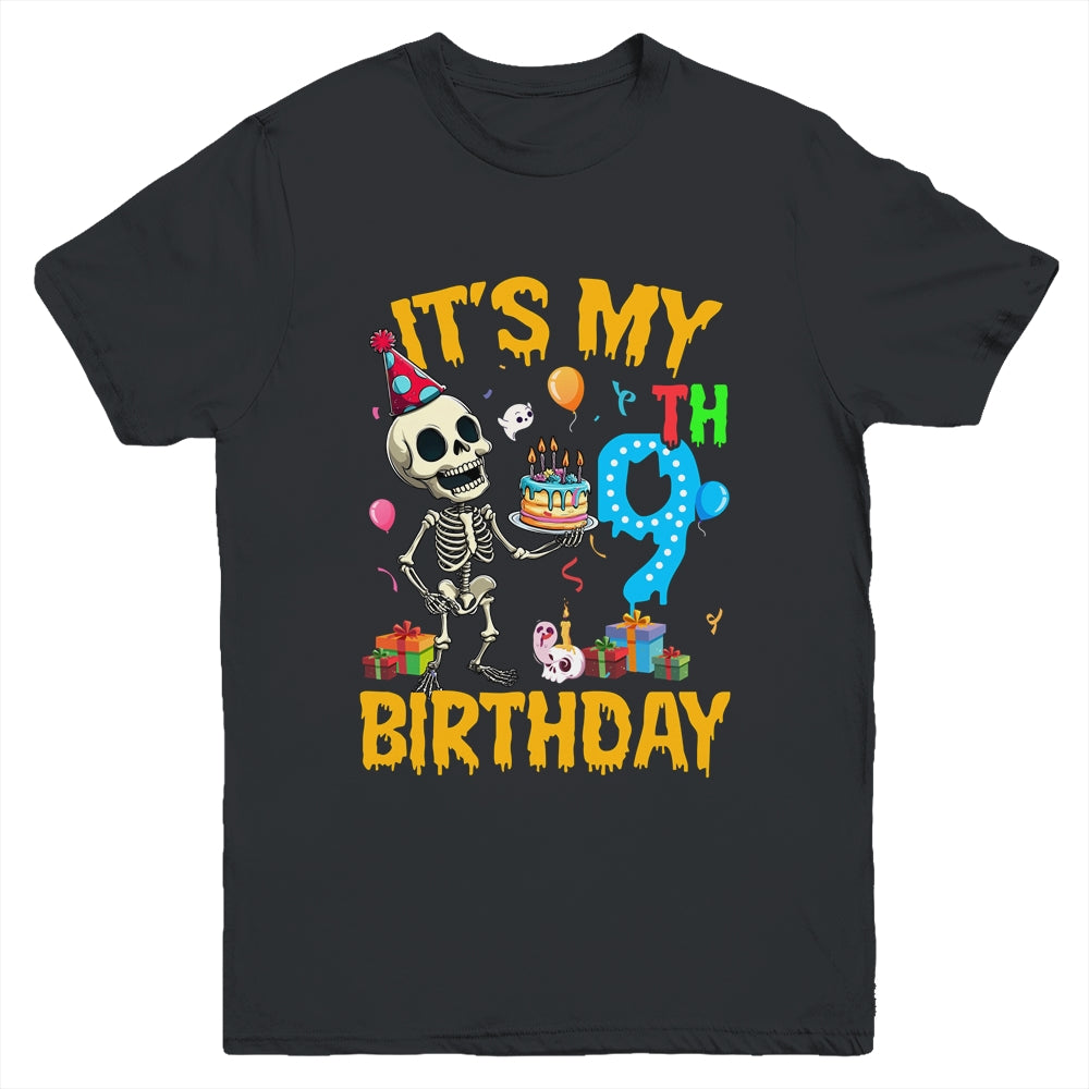 It's My 9th Birthday Party Halloween Skeleton Birthday Kids Youth Shirt | teecentury