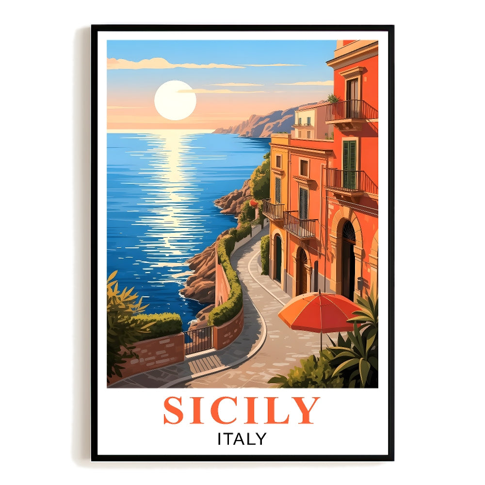 Italy Sicily Vintage Travel Poster Nature City Wall Art Landscape Picture Prints Suitable For Home Room Living Room Office Bedroom Aesthetic Decor Unframed | teecentury