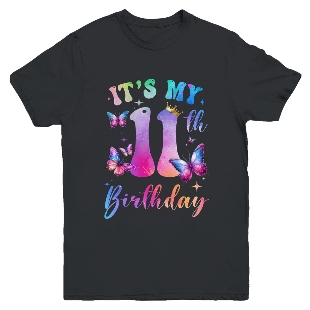 Its My 11th Birthday Girls Butterfly Theme Party 11 Year Old Youth Shirt | teecentury