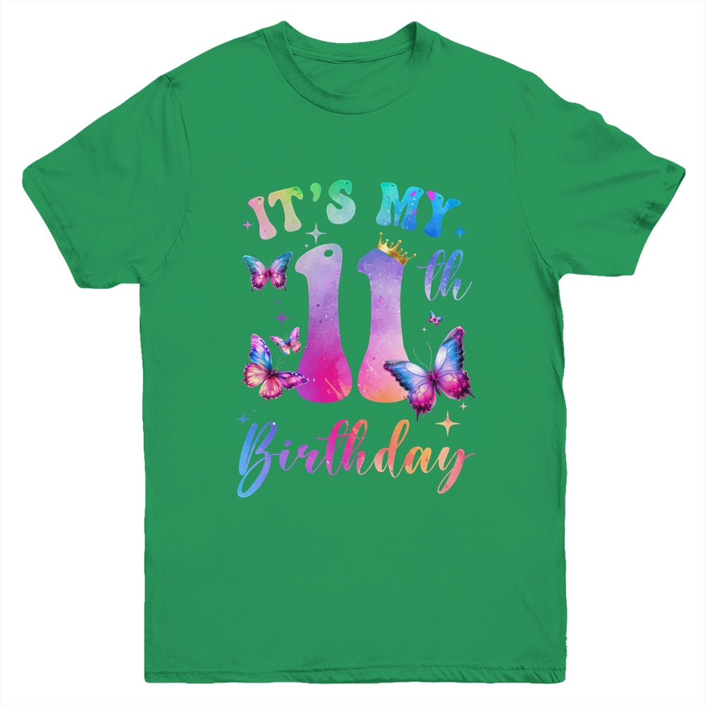 Its My 11th Birthday Girls Butterfly Theme Party 11 Year Old Youth Shirt | teecentury
