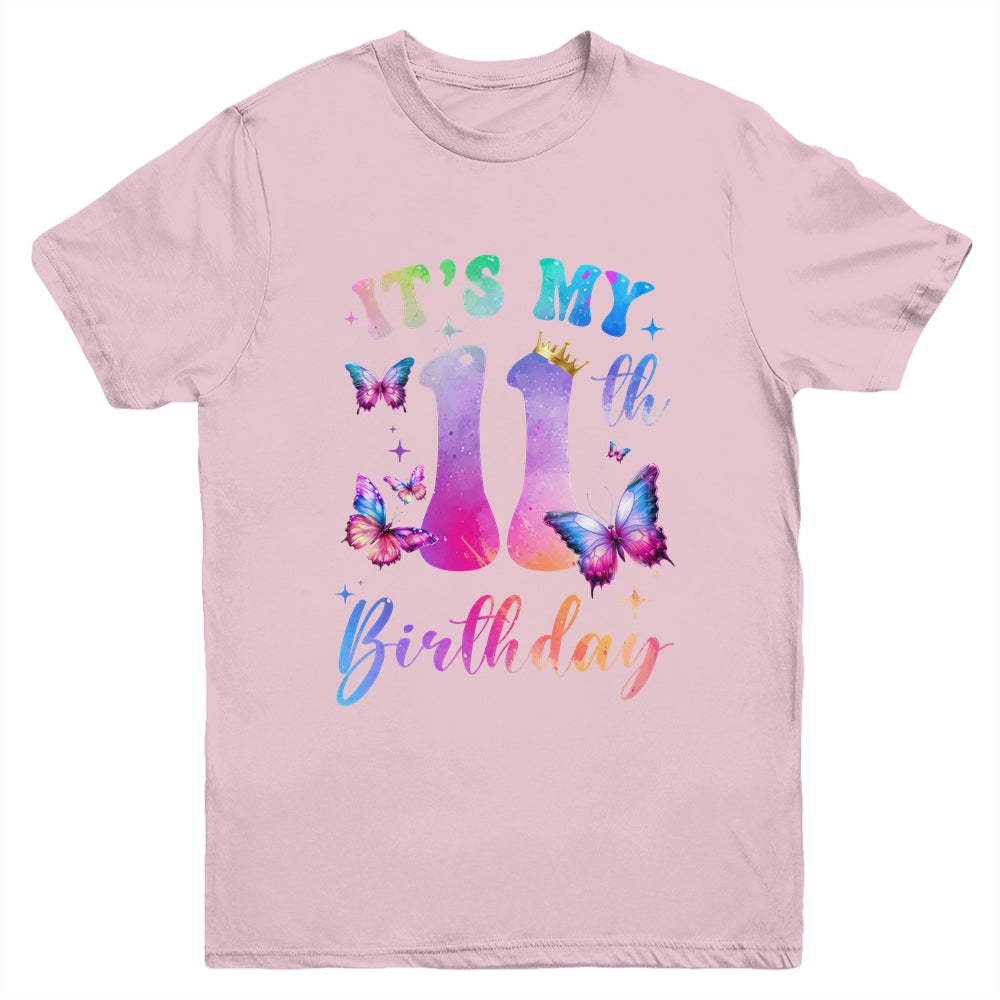 Its My 11th Birthday Girls Butterfly Theme Party 11 Year Old Youth Shirt | teecentury