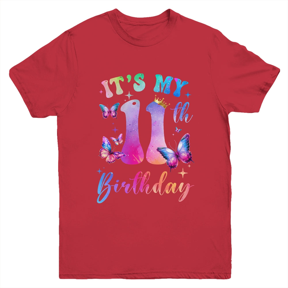 Its My 11th Birthday Girls Butterfly Theme Party 11 Year Old Youth Shirt | teecentury