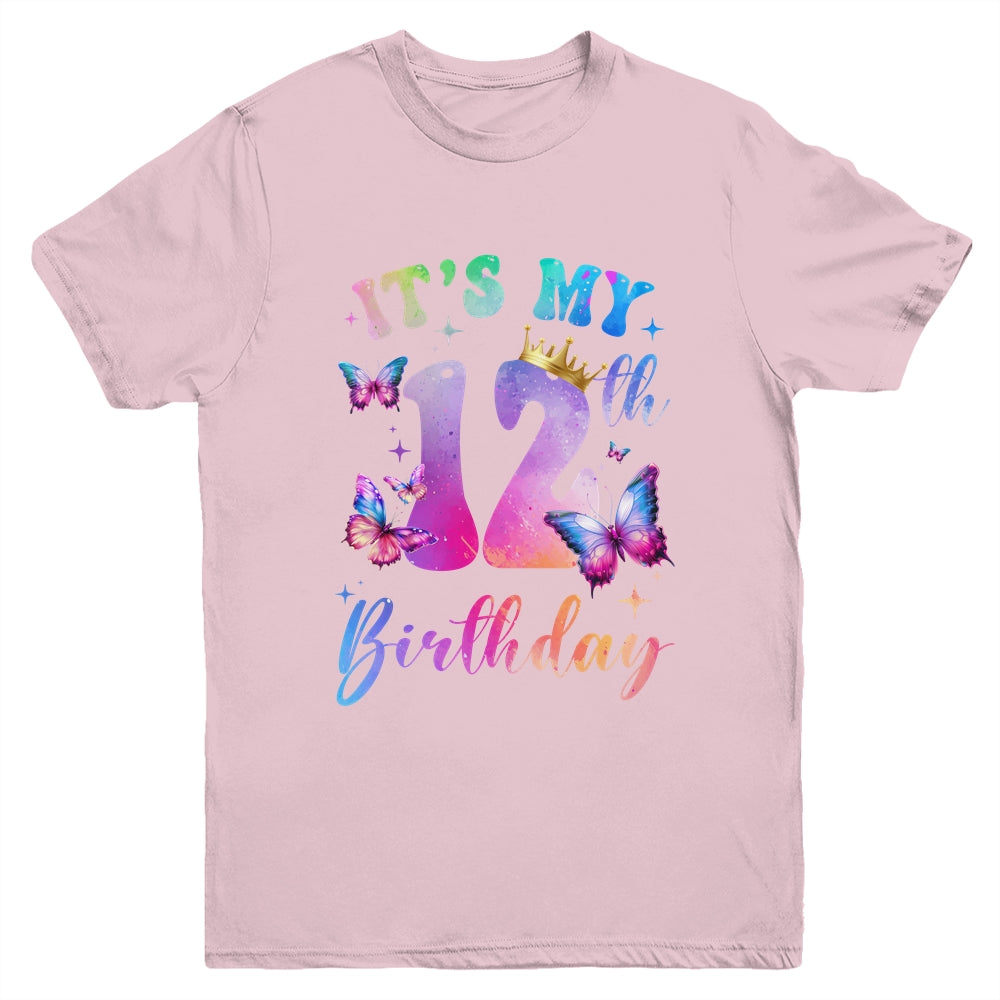 Its My 12th Birthday Girls Butterfly Theme Party 12 Year Old Youth Shirt | teecentury