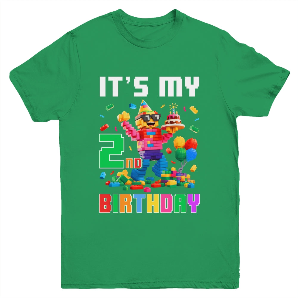 Its My 2nd Two Birthday Building Brick 2 Two Old Boys Youth Shirt | teecentury